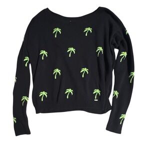 Hollister Navy Blue Neon Palm Tree Knit Sweater Women's Size M